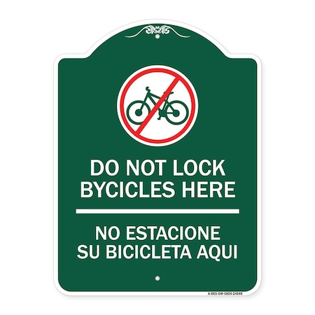 Signmission Do Not Lock Bicycles Here No Estacione Su Bicicleta Aqui With No Bicycle Graphic, GW-1824-24148 A-DES-GW-1824-24148